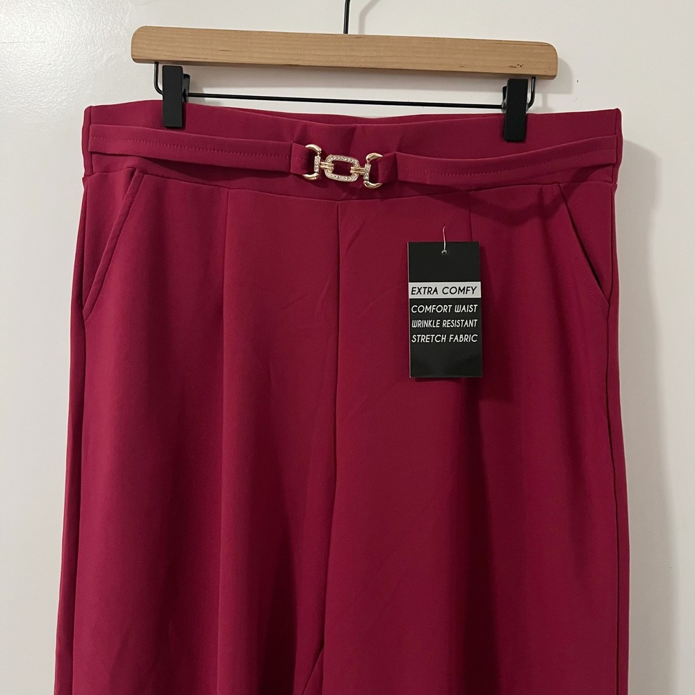 Lemite Women Magenta Pink Wide Leg Comfort Waist Stretch Trousers 3XL NEW - Picture 3 of 8